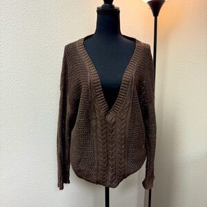 Lane Bryant Brown with subtle Metallic Threading, Oversized, Deep V Neck Sweater